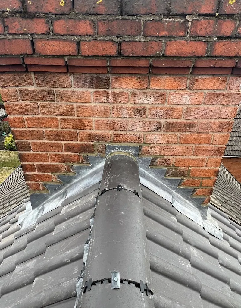Chimney base with lead flashing and a new ridge, Dawn Roofs Ltd