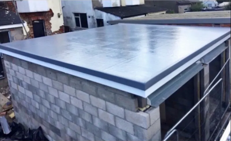 New GRP flat roof on an extension, trims fitted, Dawn Roofs Ltd