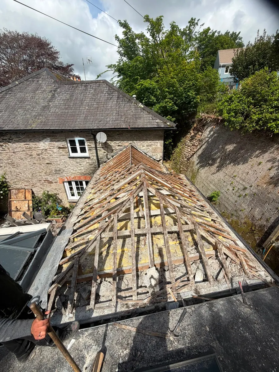 Roof stripped back to the rafters before re-roofing, Dawn Roofs Ltd