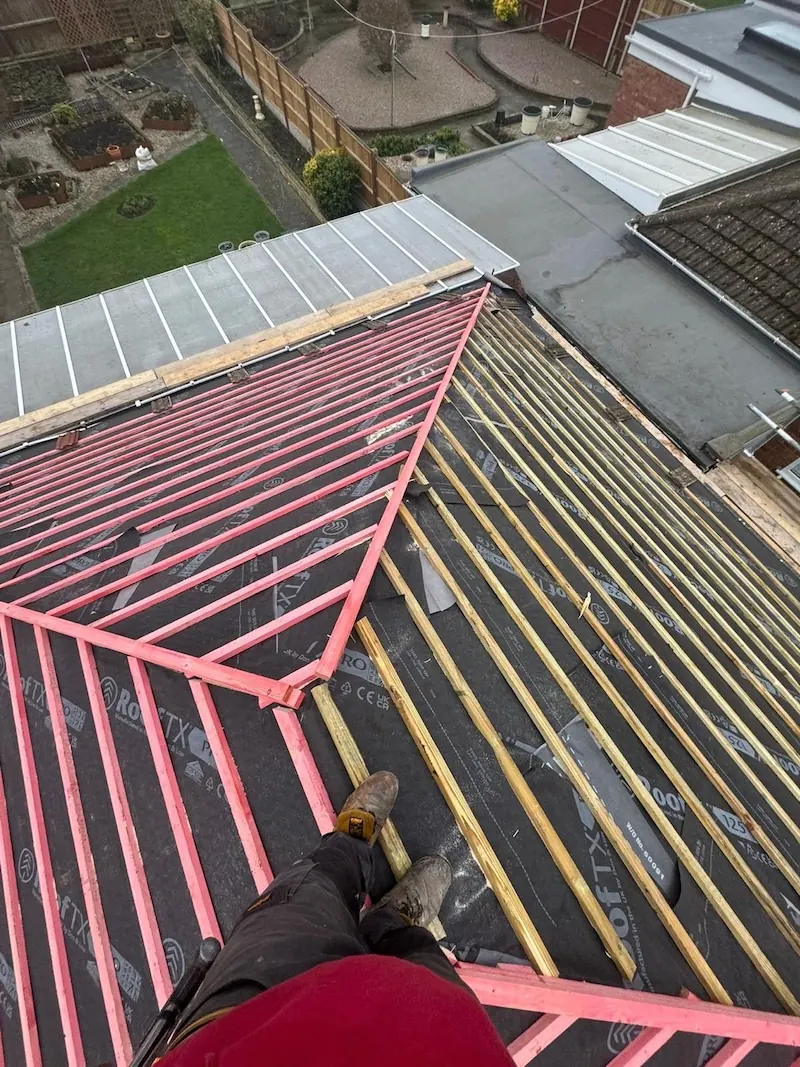 New membrane and battens on the Urmston re-roof, Dawn Roofs Ltd